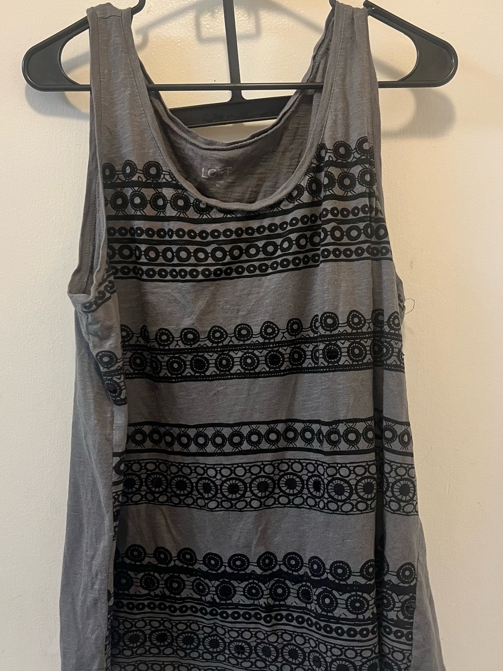 Ann Taylor Gray Tank Top with Black Lace-Style Stripes
